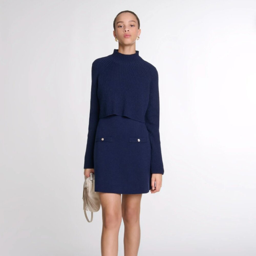maje blue knit short dress